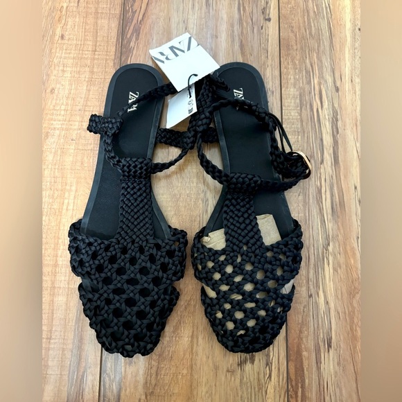 NWT Zara Satin Sandals With Braided Straps & Buckles - Picture 6 of 9